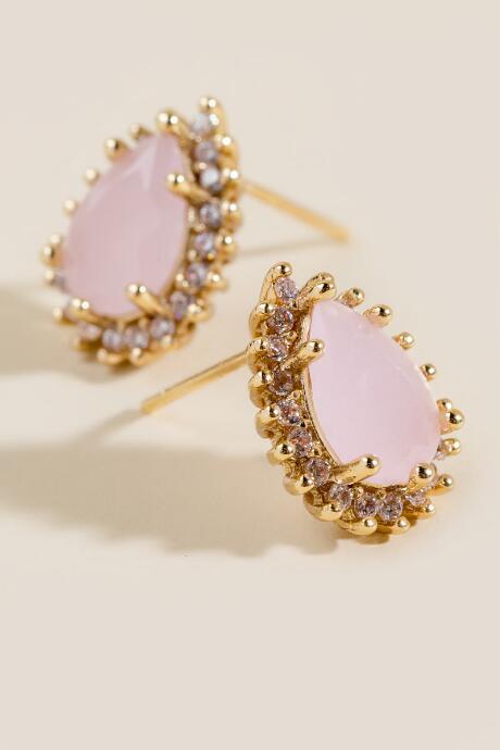 Francesca's Cassie Pave Teardrop Studs - Pale Pink