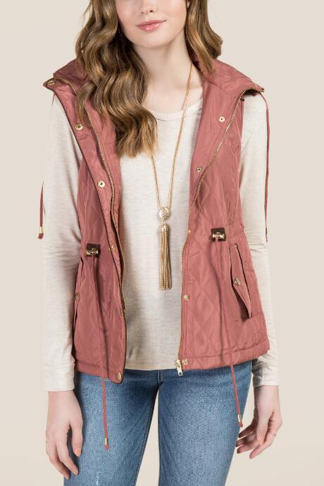 Francesca's Druella Puffer Vest - Rose