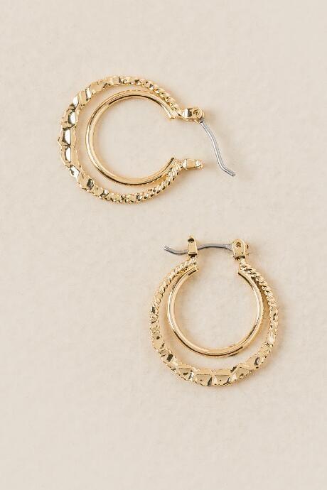 Francesca's Cayson Texture Double Hoop Earring - Gold