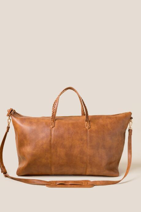 Francesca's Tabitha Vegan Leather Weekender - Cognac