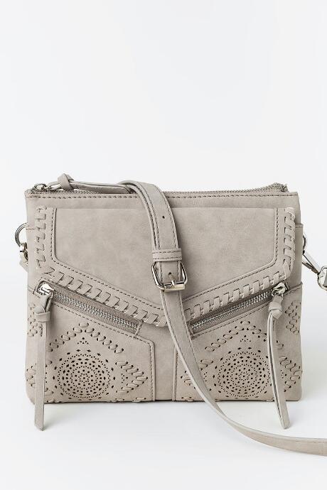 Francesca's Polly Double Zip Crossbody - Light Gray