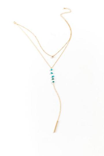 Francesca's Joselyn Cz Layered Y Necklace - Turquoise