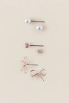 Francesca's Bow Pearl Cubic Zirconia Stud Earring Set In Rose Gold - Rose/gold