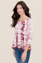 Alya Isley Embroidered Hem Tie Dye Tee - Wine
