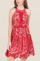 Francescas Braylee Floral Lace A-line Dress - Red