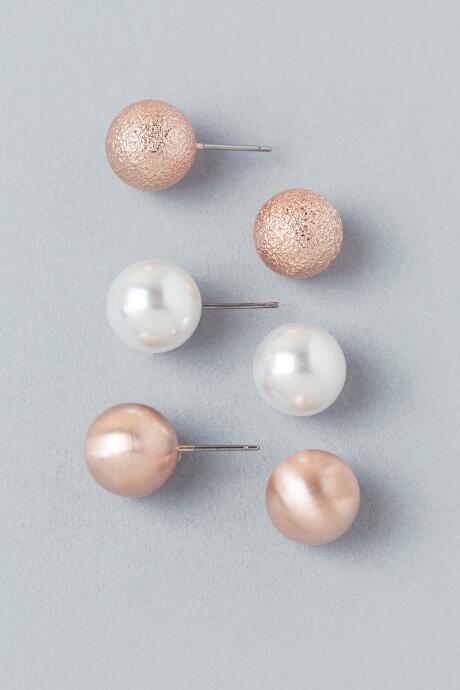 Francesca's Anna Rose Gold & Pearl Stud Set - Rose/gold