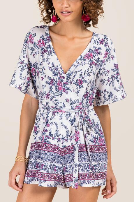 Mi Ami Nola Floral Print Romper - White