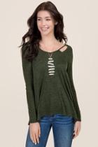 Jella C. Riley Cut Out Long Sleeve Top - Dark Olive