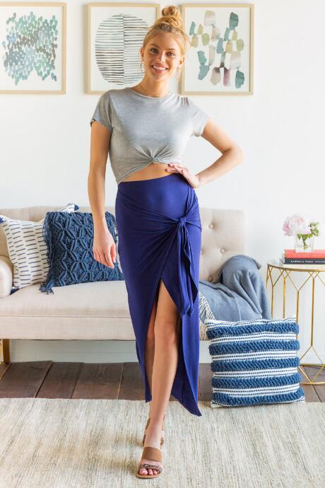 Francesca's Valerie Tie Front Maxi Skirt - Navy