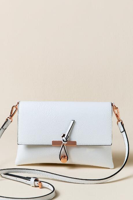 Francescas Leda Pebbled Hook Closure Crossbody - White