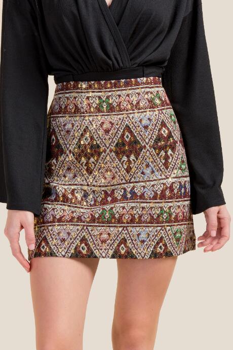 Francesca's Brie Foil Tapestry Skirt - Purple