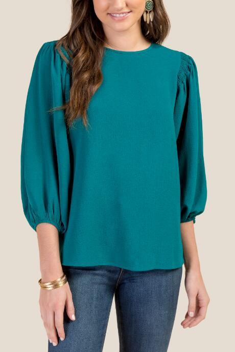 Francesca Inchess Sari Smocked Three Quarter Sleeve Blouse - Forest
