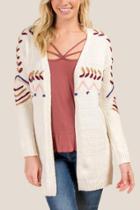 Francesca's Serafina Hand Stitched Embroidered Cardigan - Ivory