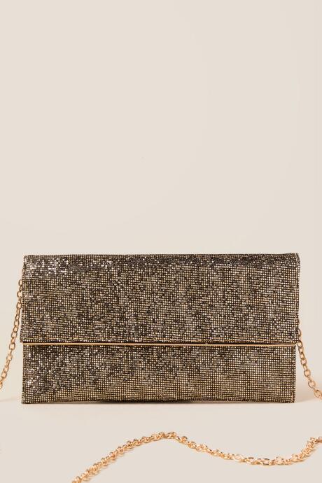 Francesca's Greta Fold-over Tonal Embellished Crossbody Clutch - Gold