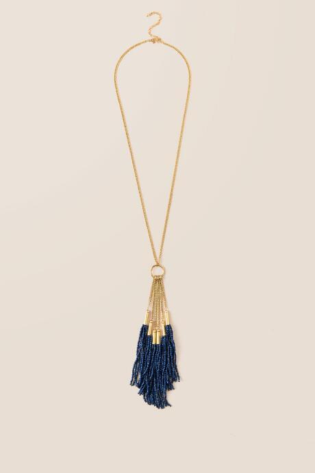 Francesca's Julia Seedbead Tassel Pendant Necklace In Navy - Navy