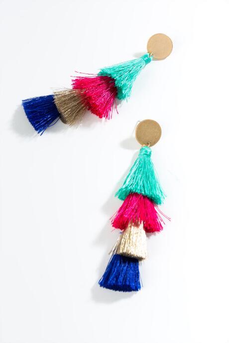 Francesca's Trinity Tassel Earrings - Multi