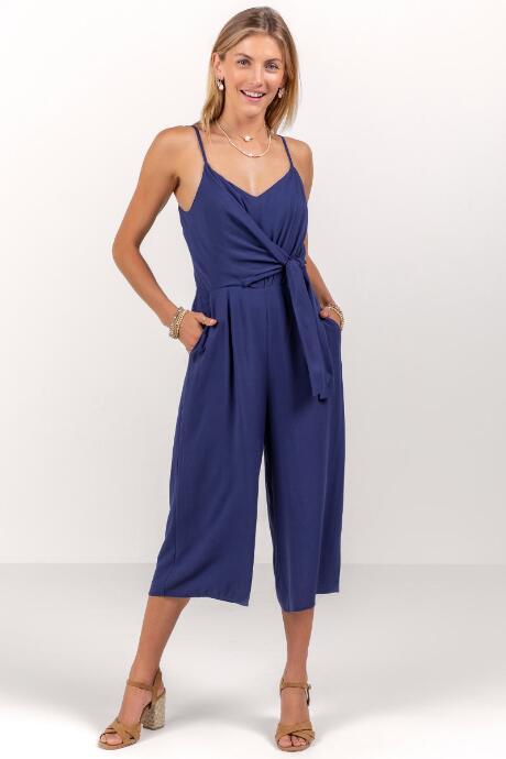 Francesca's Imani Front Tie Jumpsuit - Navy