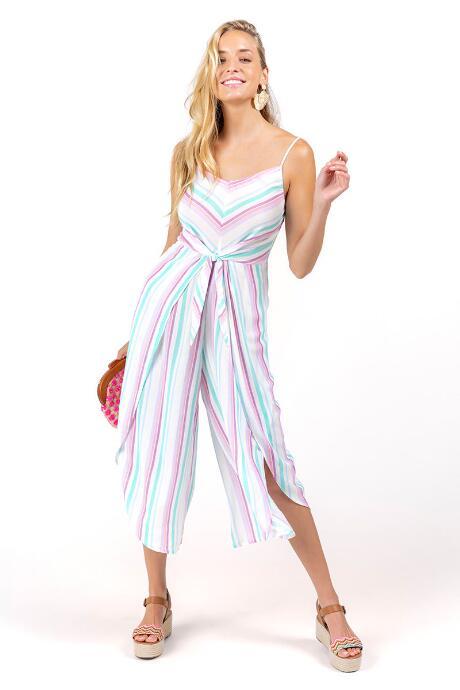Francesca's Elora Striped Jumpsuit - Green