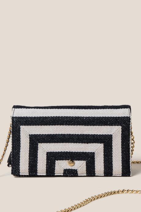 Francesca's Toni Striped Envelope Clutch - Black/white