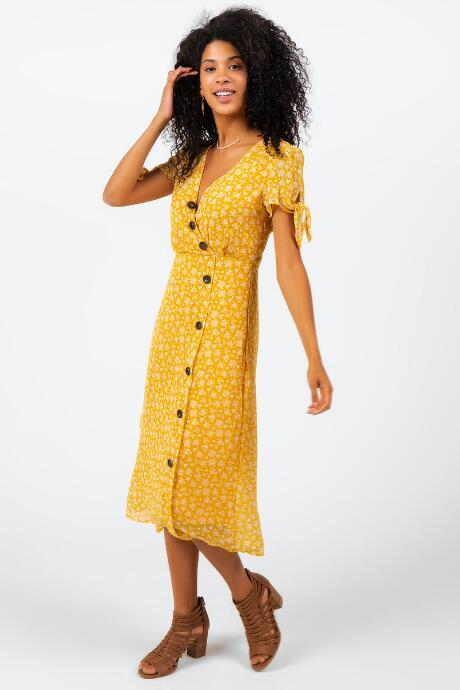 Francesca's Havana Floral Midi Dress - Sunshine