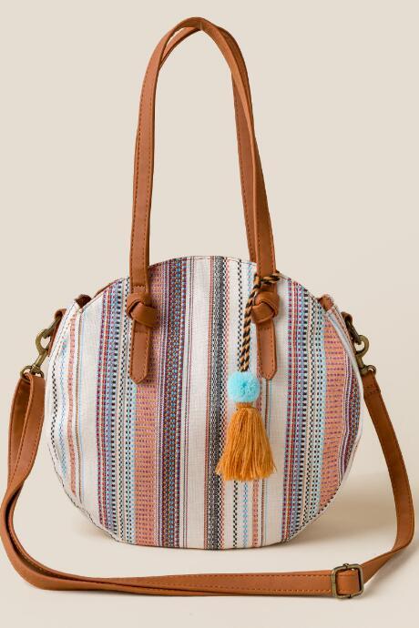 Francesca Inchess Artisan Striped Tambourine Tote - Blush