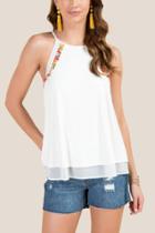 Francesca's Cynthia Double Layer Floral Border Top - Ivory