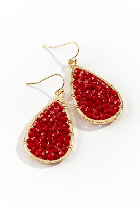 Francesca's Cheyenne Woven Beaded Teardrop Earrings - Burgundy