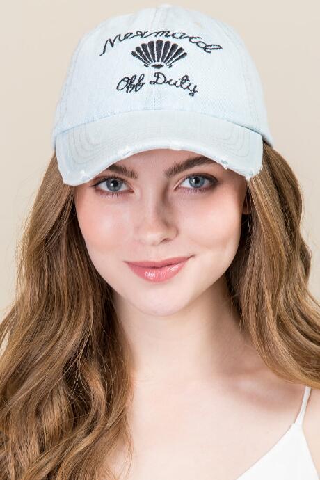 Francesca's Mermaid Off Duty Denim Baseball Cap - Light Blue