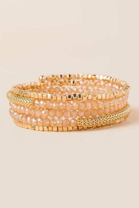 Francesca's Cierra Beaded Coil Bracelet - Crisp Champagne
