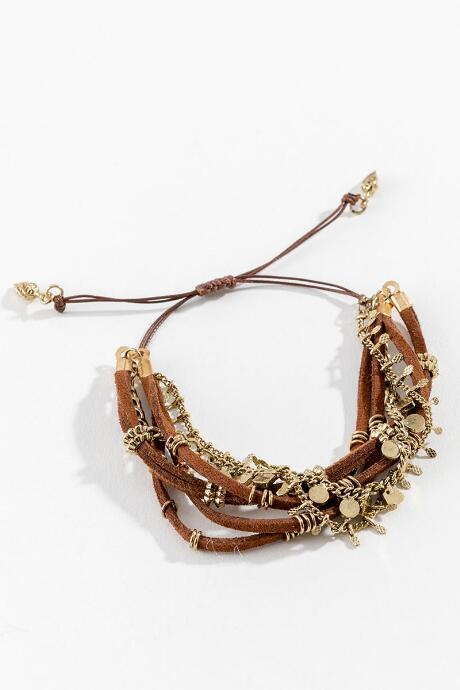 Francesca's Paisley Leather Pull Tie Bracelet - Brown