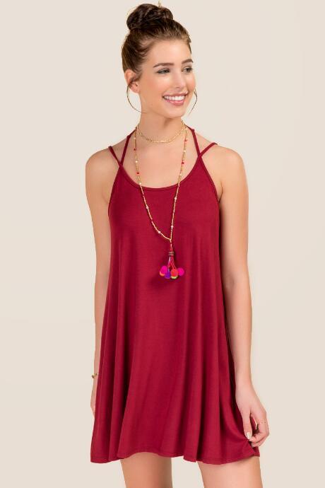 Francesca's Carol Lattice Back Shift Dress - Wine
