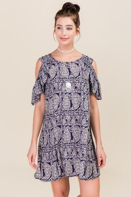 Francesca's Cara Cold Shoulder Shift Dress - Navy