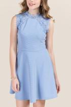 Francesca's Marlie Crochet Lace Jacquard A-line Dress - Oxford Blue