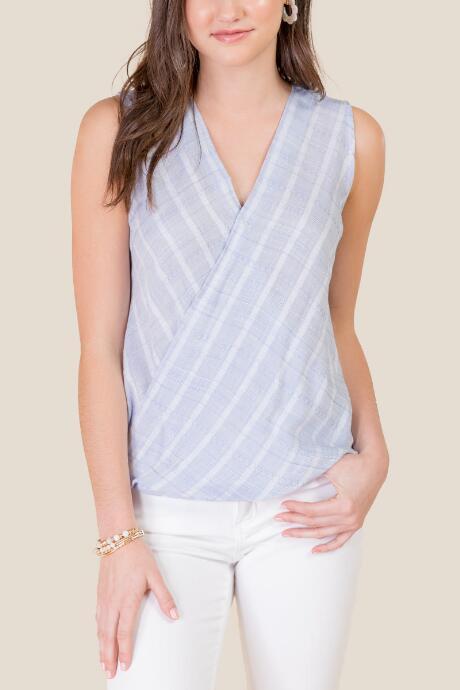 Francesca's Penelope Surplice Blouse - Chambray
