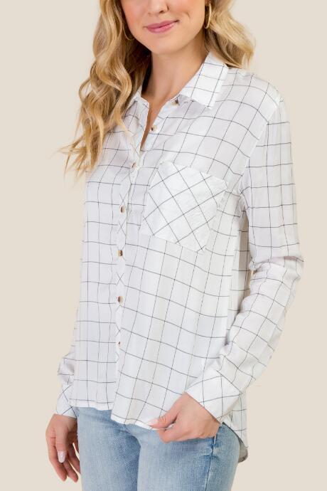 Francesca Inchess Mercy Window Pane Classic Button Down - Ivory