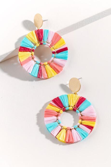 Francesca's Marla Raffia Circle Drop Earrings - Multi