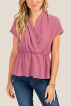 Francesca's Lizzy Surplus Peplum Blouse - Rose