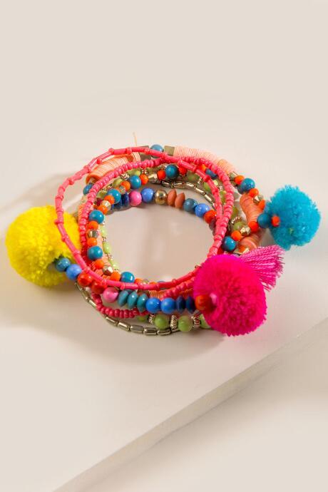 Francesca's Jane Beaded Pom Bracelet - Multi