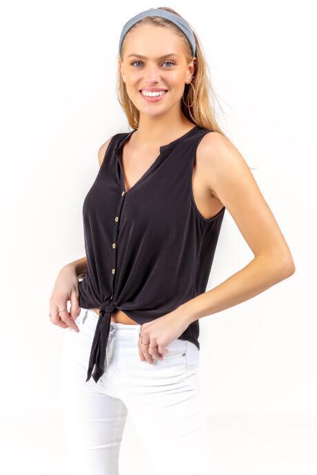 Francesca's Madison Button Front Tank Top - Black