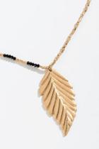 Francesca's Eleanor Beaded Feather Pendant Necklace - Hematite
