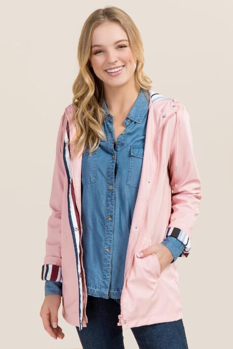 Mi Ami Gabee Multi Color Striped Rain Jacket - Mauve