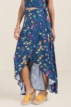 Francesca's Sabina Floral Wrap Skirt - Navy