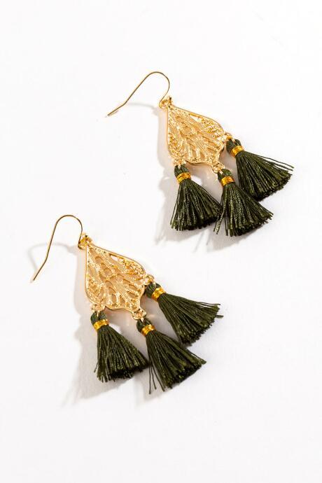 Francesca's Catherine Multi Tassel Earrings - Olive