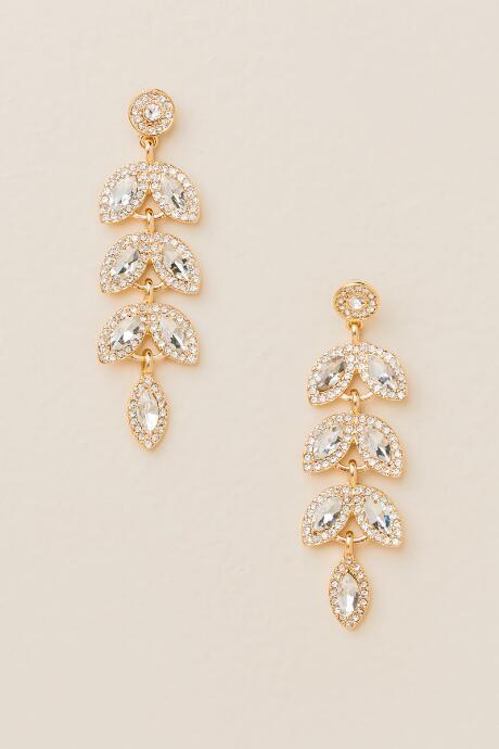 Francesca's Cecilia Crystal Leaf Chandelier Earrings - Crystal