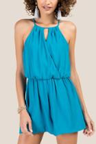 Francesca's Candee Keyhole Neck Halter Romper - Light Blue