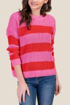Francesca's Evelyn Striped Pullover Sweater - Neon Pink