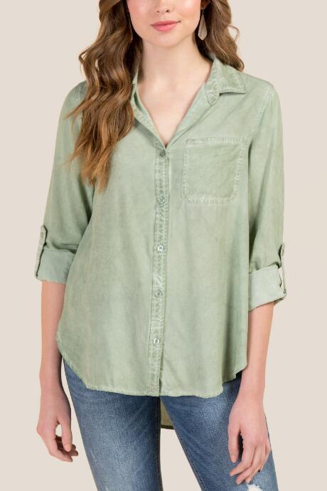 Francesca Inchess Tanya Mineral Wash Button Down - Dark Olive