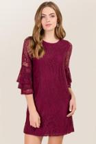 Blue Nakita Ruffle Sleeve Lace Shift Dress - Wine