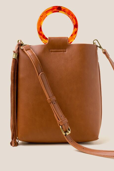 Francesca's Ali Marbled Resin Top Handle Crossbody - Brown