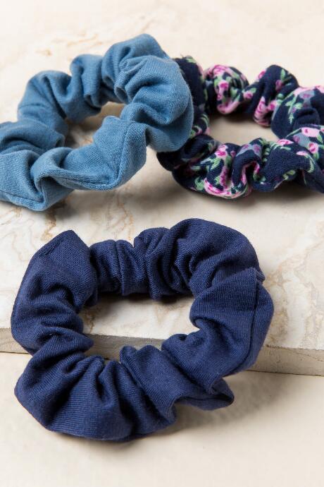 Francesca's Casey Mixed Scrunchie Hair Ties - Navy